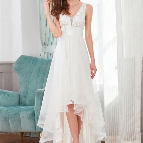 Azazie Ever-Pretty Sequin Embroidered Tulle High Low Dress - Picture 2 of 12